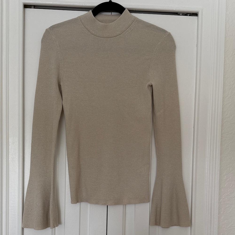 Beige Ribbed Turtleneck Sweater
